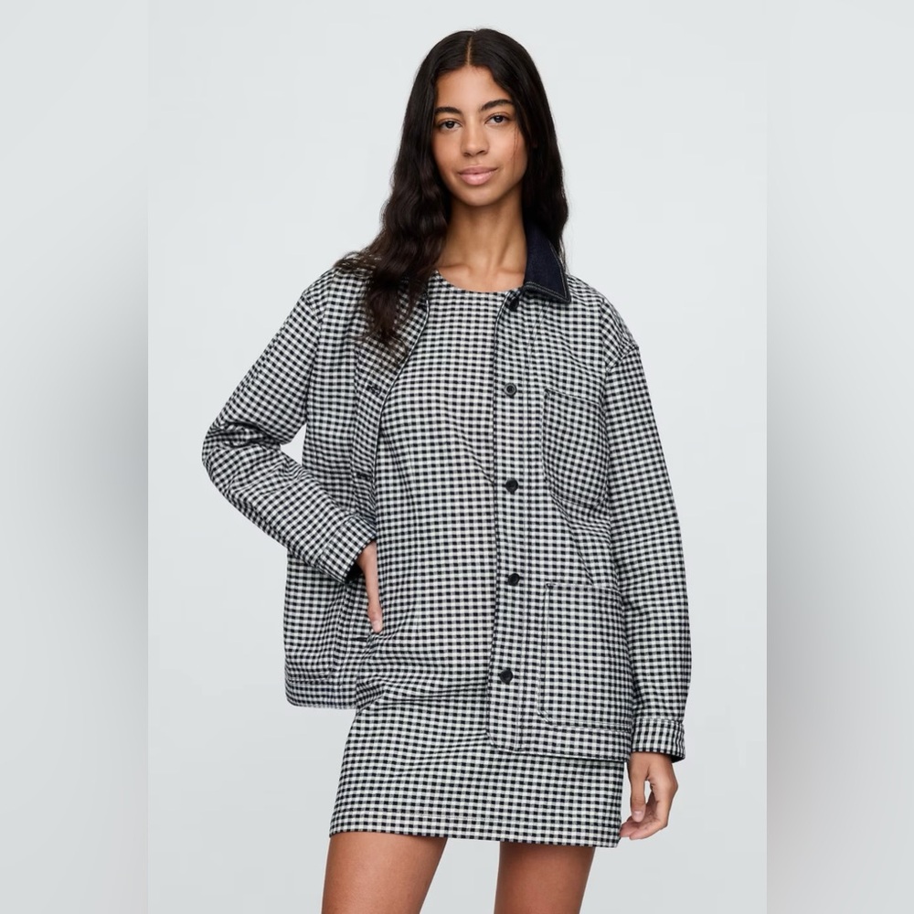 GAP x Doen Gingham Denim Jacket Pascual Blue White Black Size Small S - Picture 5 of 15